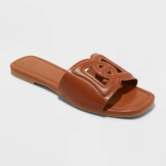 a new day Shoes - Deidra Slide Sandals - A New Day™ Cognac 9.5: Memory Foam, Open Toe, Slip On
